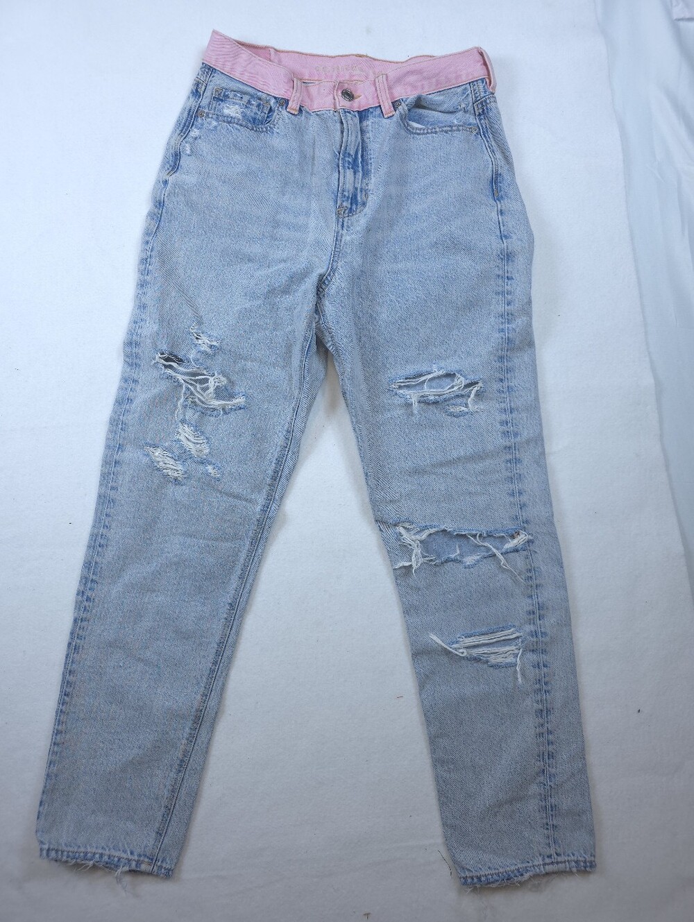 American Eagle Mom Jeans Womens 4 Pink Waistband Distressed Y2K Denim